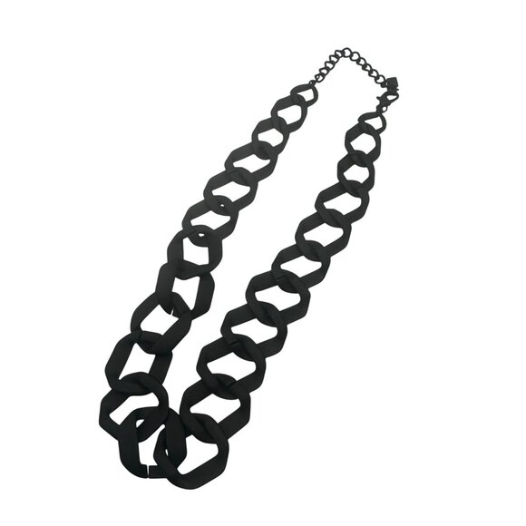 Black Chunky Matte Chain Link Necklace Adjustable Lobster Clasp - Picture 1 of 5